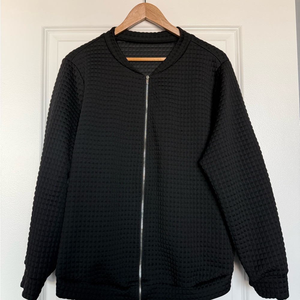 SHEIN Black Textured Bomber Jacket